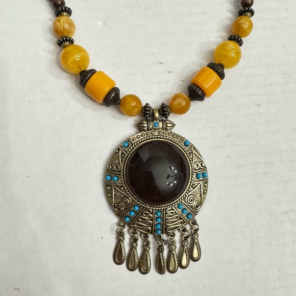 Beaded Statement Necklace African Necklace Boho Ethnic Tribal Pendant Jewelry - Picture 11 of 16